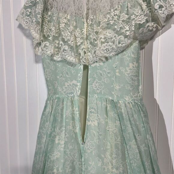 Gunne Sax Jessica McClintock Mint Lace Prairie Dress S Vintage Cottagecore Gown - Picture 6 of 10